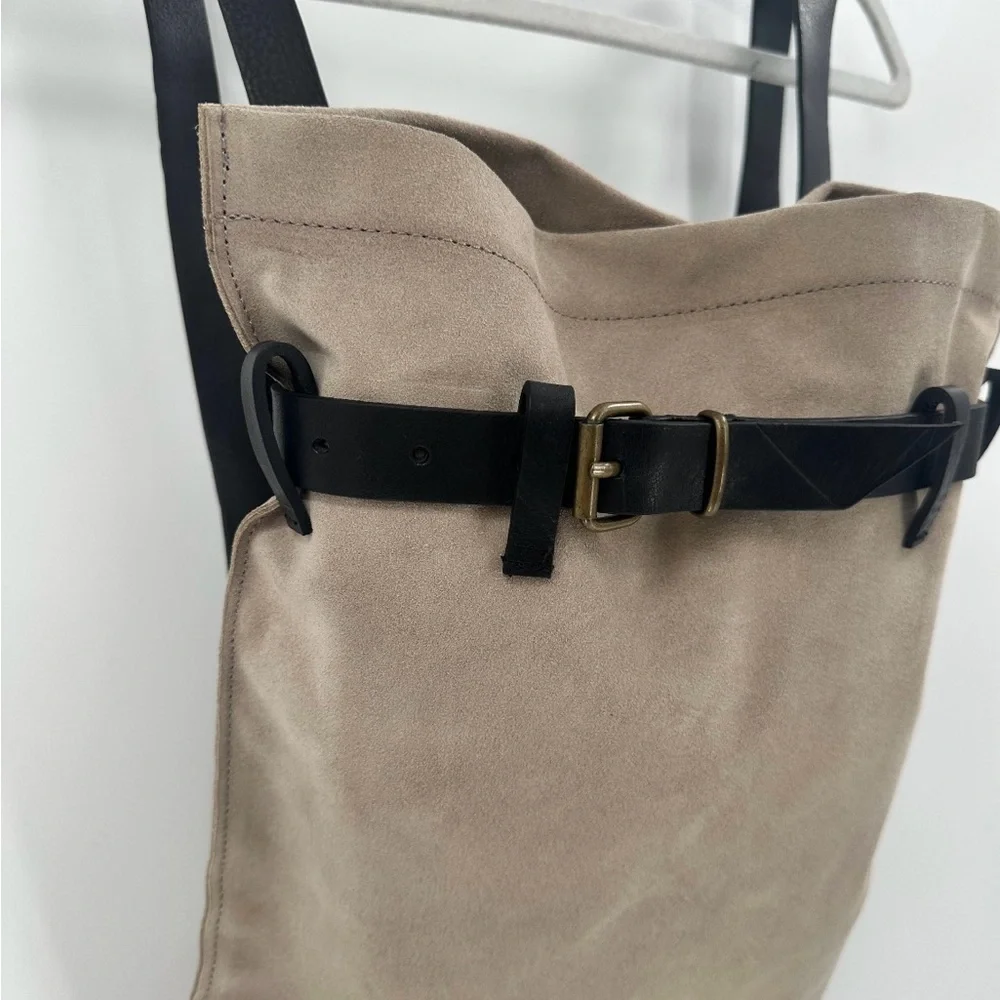 Lovestitch Beige Suede Tote Bag or backpack with leather handles